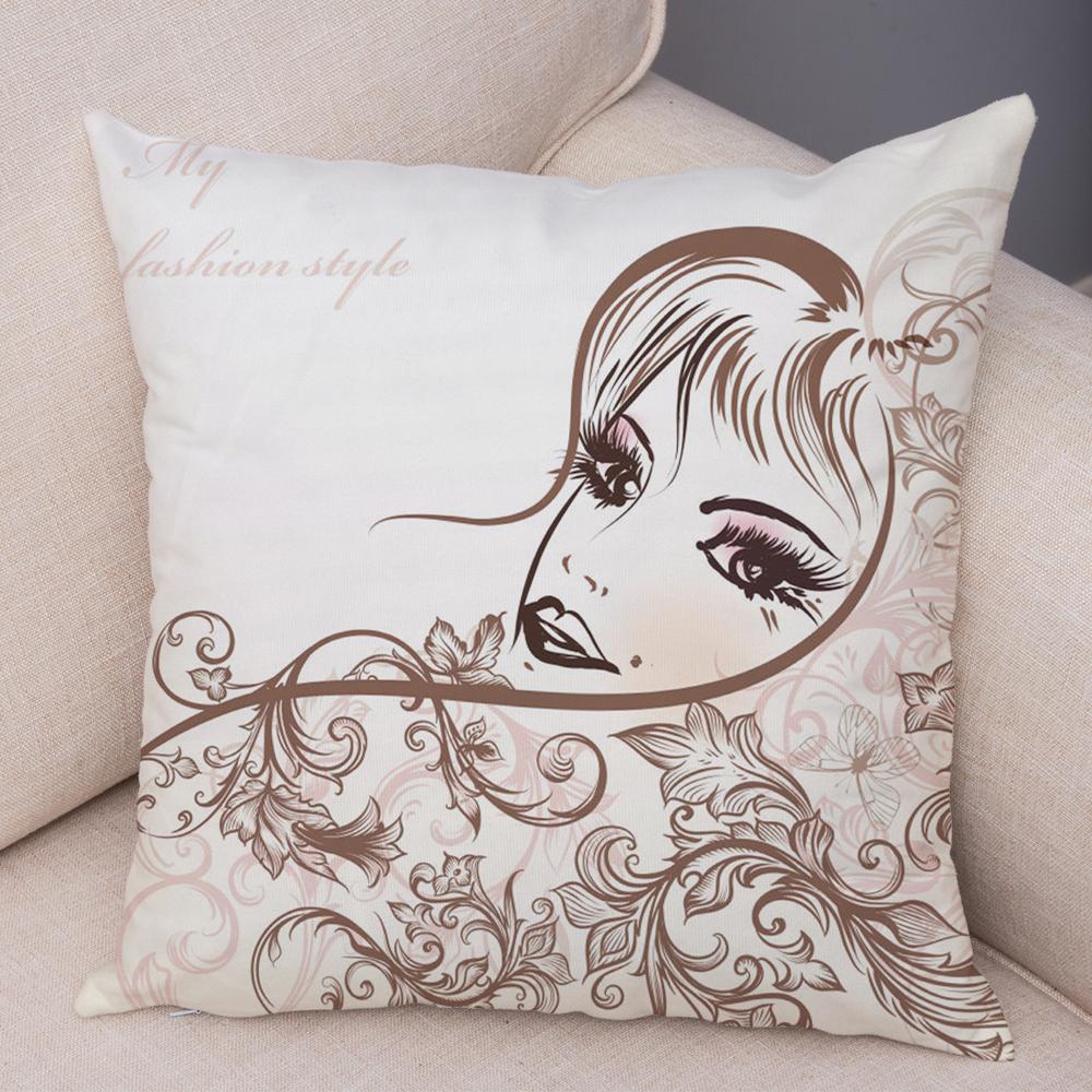 Boho Woman Art Pillowcase Double Print Fashion Lady Cushion Cover Soft Plush Portrait Pillowcase Bedroom Decor