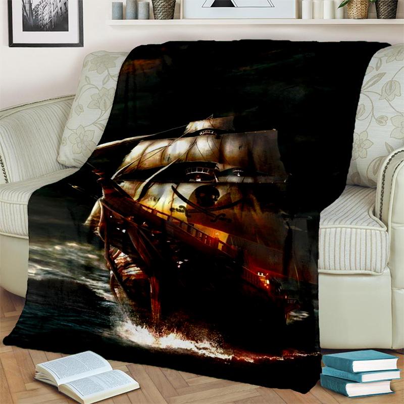 3D Pirate Ship Boat,Barque,Sailboat Blanket,Soft Throw Blanket for Home Bedroom Bed Sofa Picnic Travel Office Cover Blanket Kids