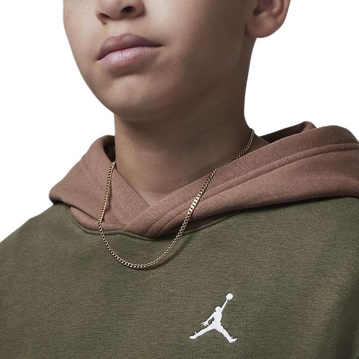 Jordan MJ Brooklyn Logo Color Block Fleece Hoodie Kids Hoodies Olive-Green HQ7083-222