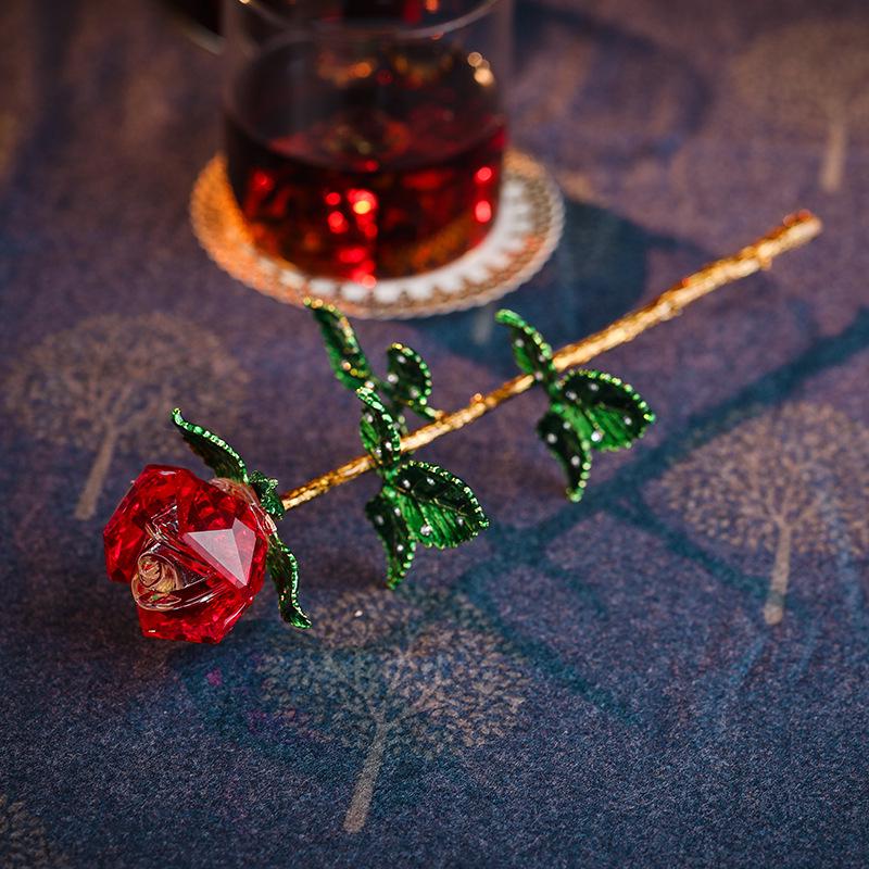 Exquisite Mini Colorful Crystal Rose Flower Vase Ornament Gift