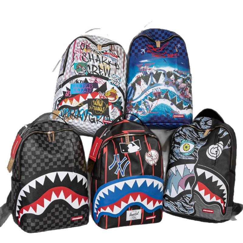 Tide Brand Shark Backpack Graffiti Wind Leisure Street Trend Backpack Skateboard Backpack Printing