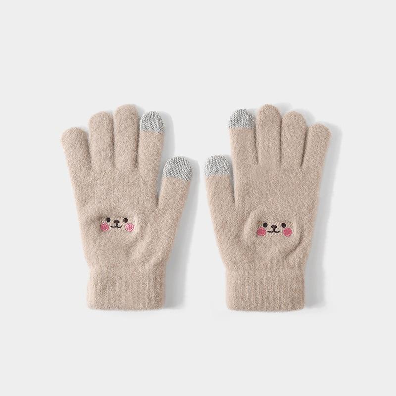 Niedliche Strickhandschuhe für Damen Herren Fingerlose Touchscreen-Handschuhe Winter Warm Plüsch Fäustlinge Radfahren Kalt Vollfingerhandschuhe