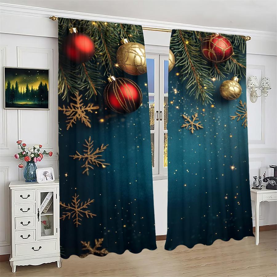 Christmas pine branch printed curtains   pole bag curtains   Christmas decorations   home decorations   room decorations