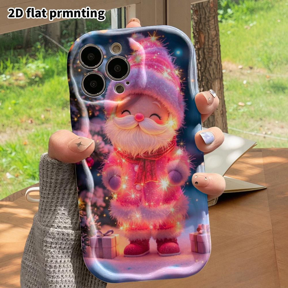 Phone case: 2D flat design suitable for iPhone 18 17 16 15 14 13 Pro protective case, pink Santa Claus, perfect Christmas and Halloween festive gift
