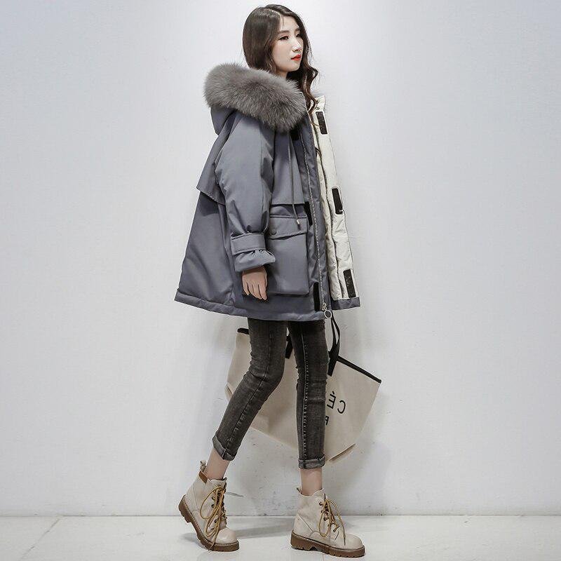 Fitaylor Large Natural Fox Fur Hooded Winter Jacket Women 90% White Duck Down Thick Parkas Warm Sash Tie Up Snow Coat