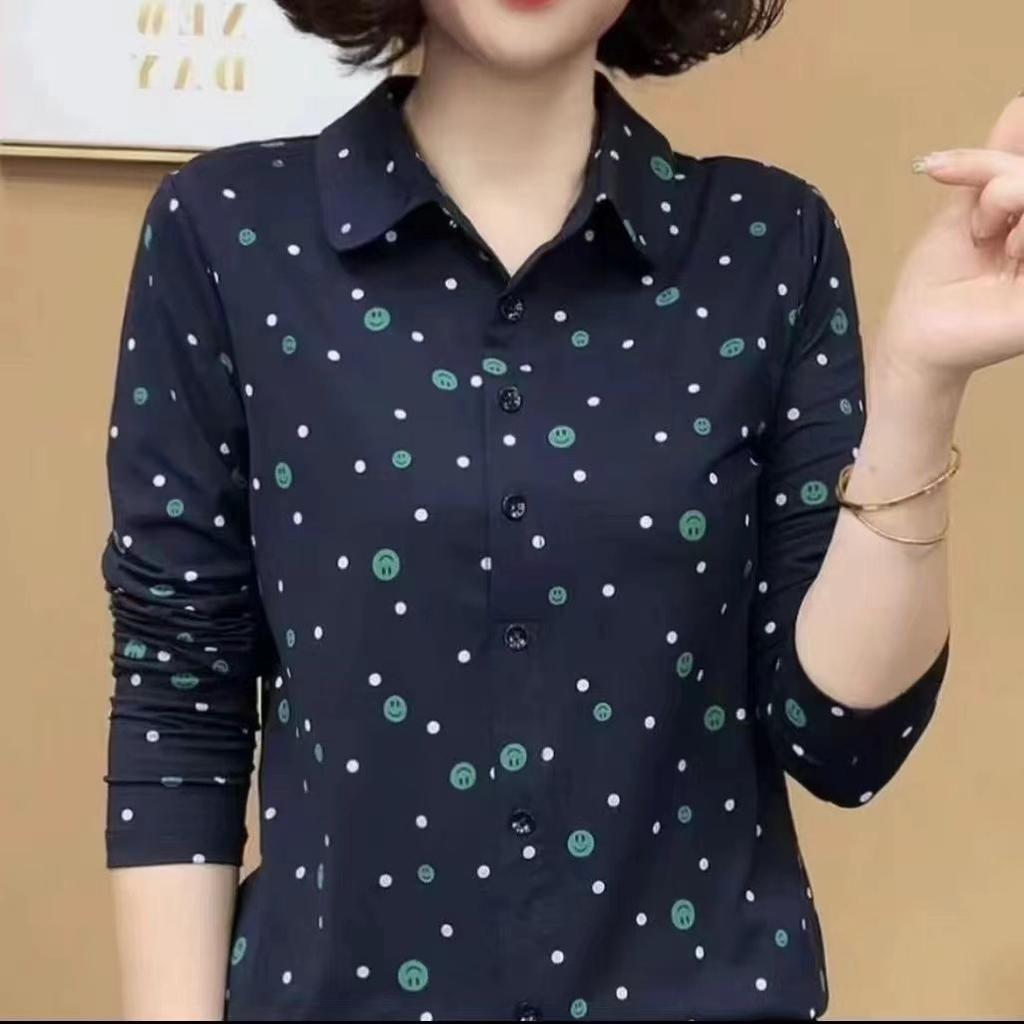 2025 new middle-aged spring and autumn T-shirt top shirt in the elderly blouse collar bottoming shirt