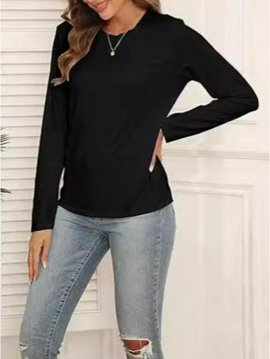 2024 Women's Casual Solid Color Long Sleeve Round Neck T-shirt - European & American Spring/Autumn Style