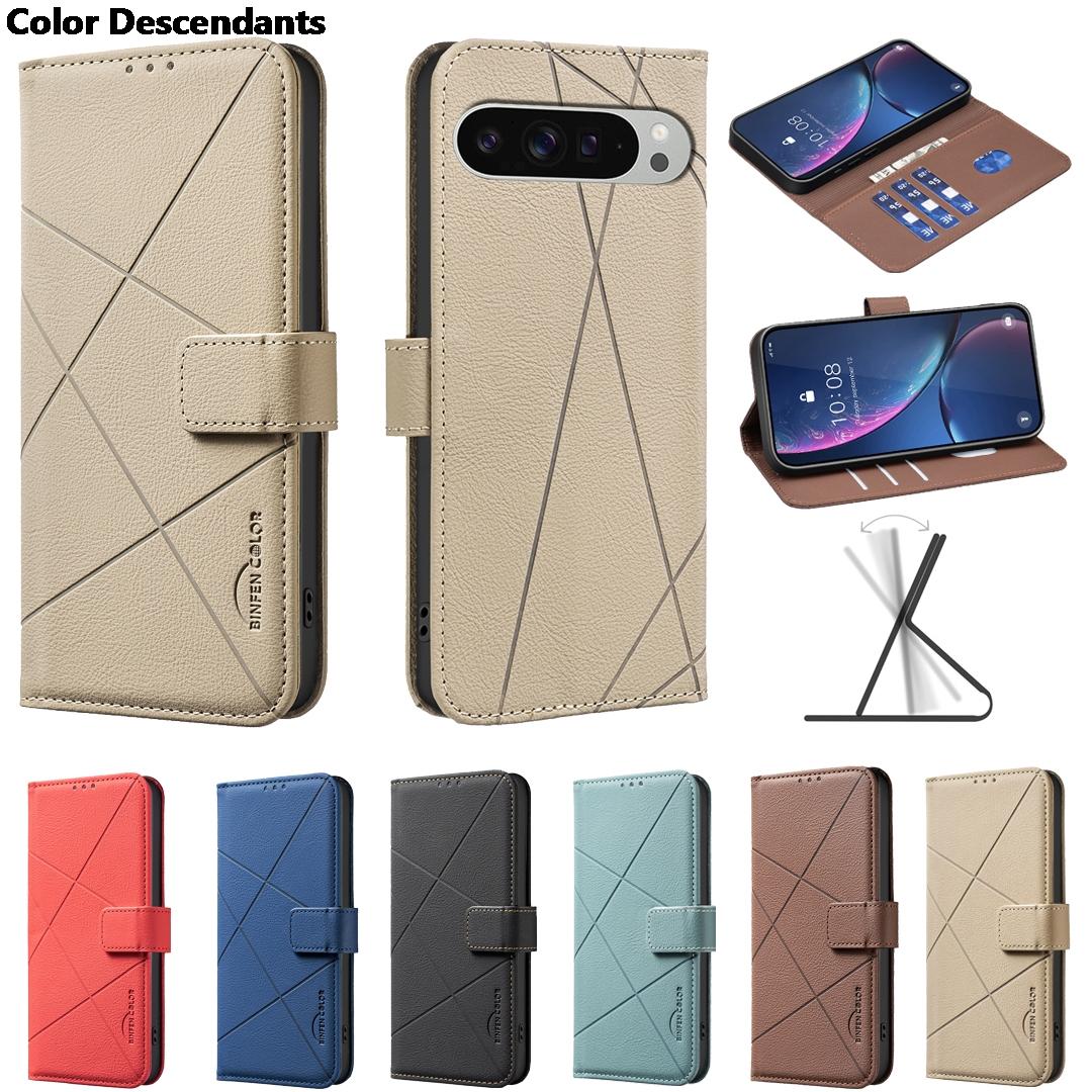 

Magnetic Cards Solt Wallet Leather Case For Google Pixel 9 Pro XL 9A 8 8A Embossed Lines Bag Pocket Flip Book RFID Cover Fundas For Google Pixel 9A червоний