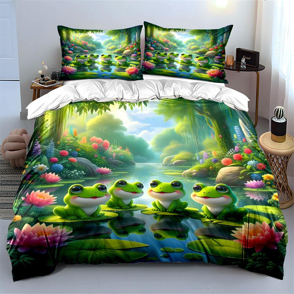 Frog Decoration Set For Garden Soft Comfortable Duvet Cover Bedding Set Included 1*Duvet Cover & 2*Pillowcases, Gift
