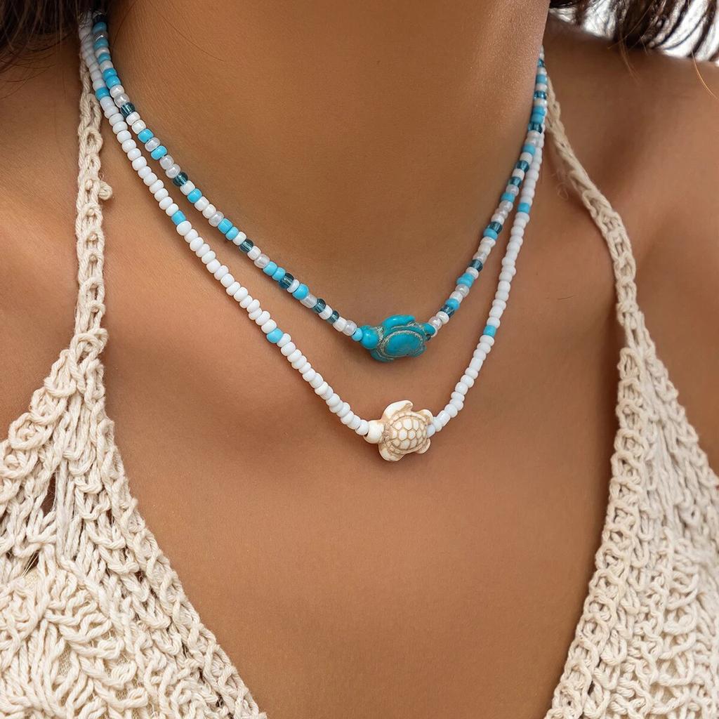 KunJoe Bohemian Mixed Color Rice Beads Starfish Pendant Necklace Set for Women Men Fashion Beach Choker Clavicle Chain Jewelry