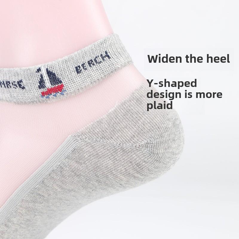 5 Pairs Men's Socks Summer Thin Fashion Crystal Wire Breathable Sweat Absorption Heel Glass Wire Boat Socks Henin Socks