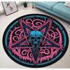 Pentacle Symbol Rug , Pentagram Patterned Round Carpet , Satan Devil's Trap , White on Black Supernatural Carpet
