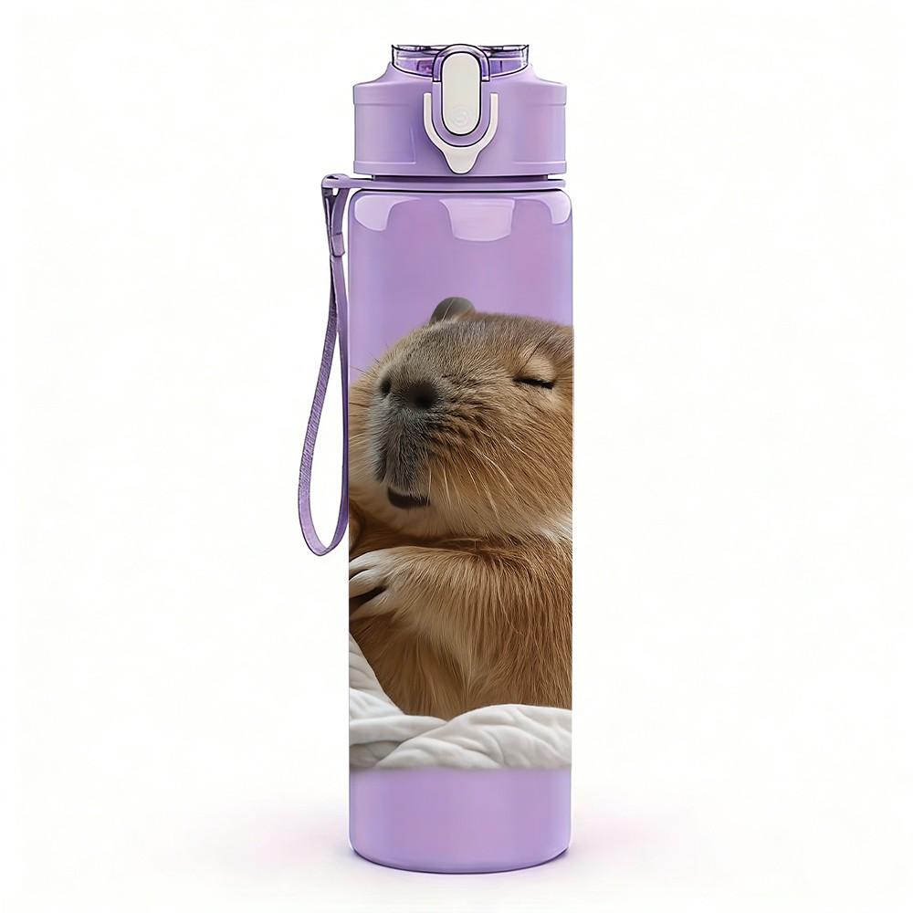 1PC Capybara Cute Rodent Animal Print 750ml Color Plastic Sports Water Bottle Leakproof Flip Straw Lid Suitable for Sports Office Home Use