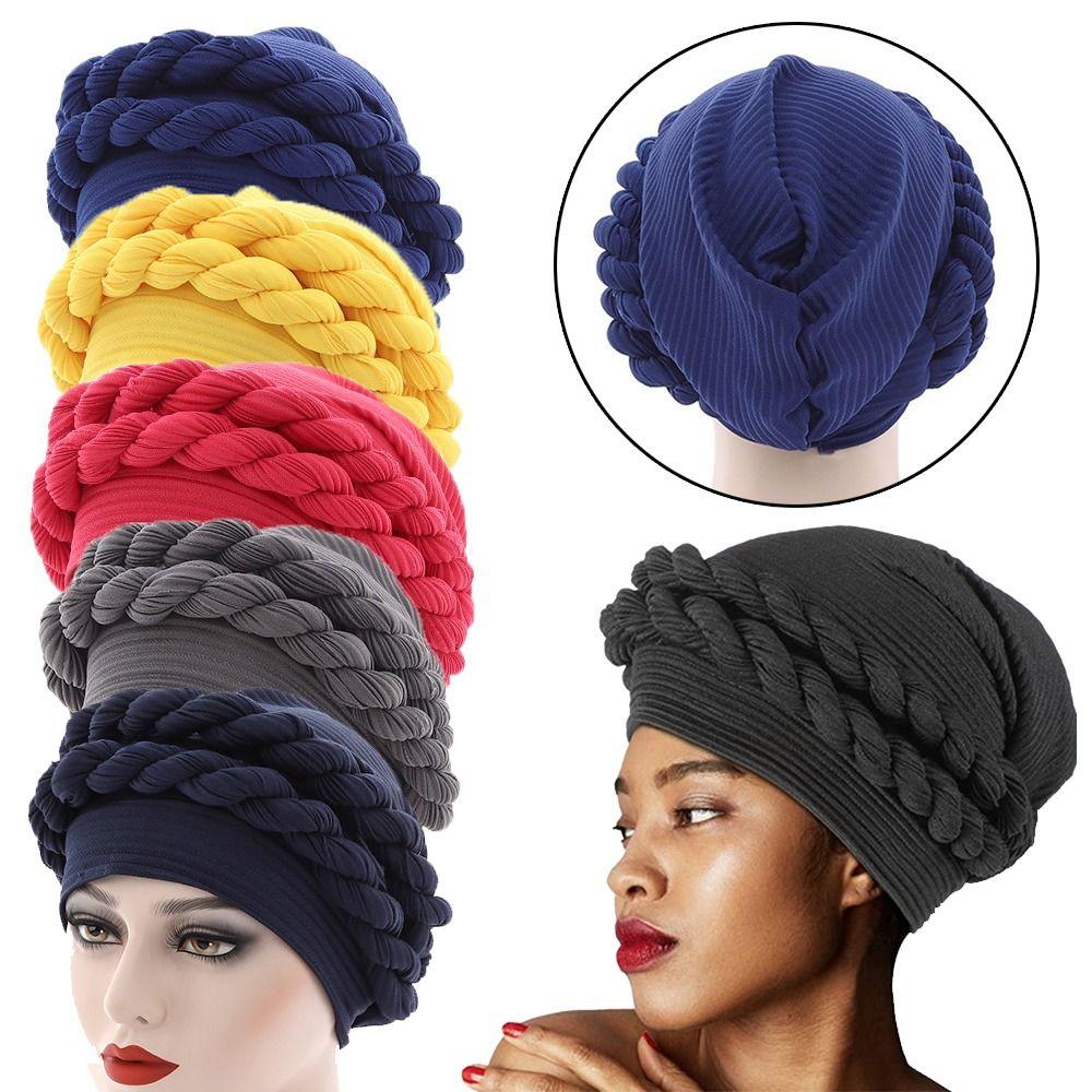 

Muslim Linen Headgear Handmade African Cap Knot Hat Head Wrap Braid Bonnet Women Turban