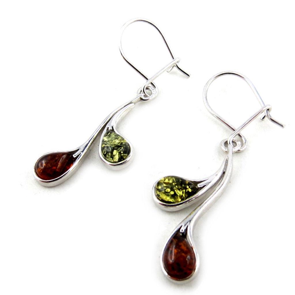 Les Trésors De Lily [N2257] - Ohrhänger Silber 'Inspiration' bernsteinfarben kognacgrün (rhodiniert) - 27x8 mm