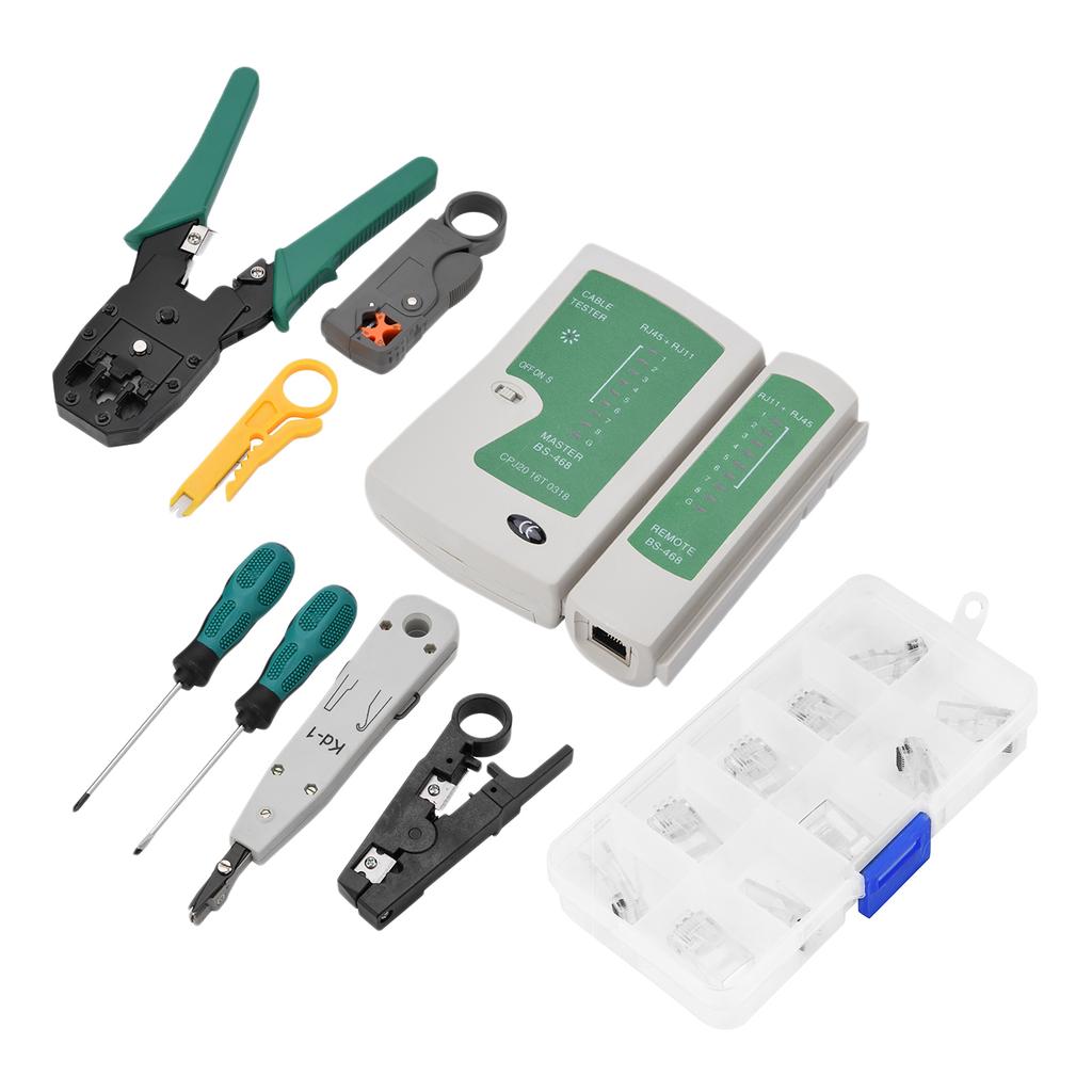 LAN Network Service Tool Kit Cable Tester Kit 11 piece Combination Kit for for RJ11 RJ45