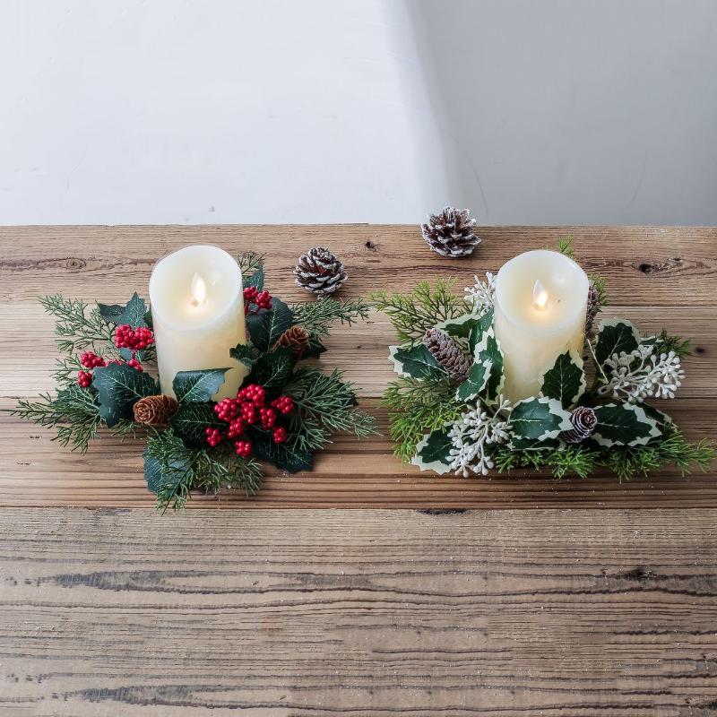 Christmas New Year Table Decoration Leaf Candlestick Wreath Party Home Table Decor Artificial Leave Candle Ring Garland