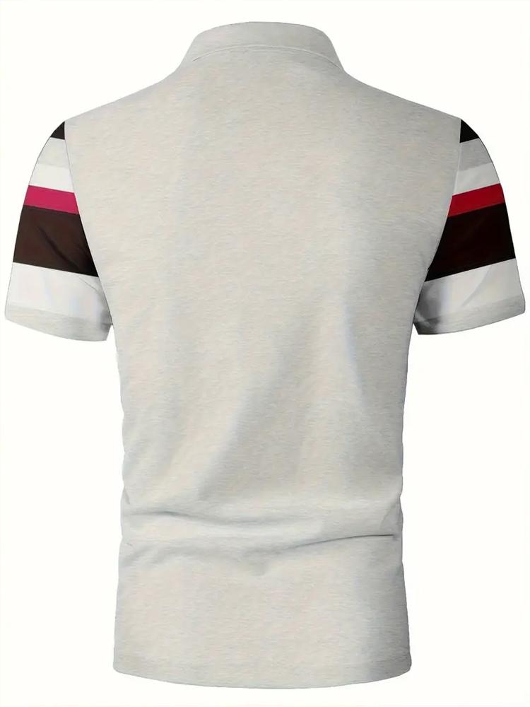 Men'S Casual Striped 3D Print Golf Shirt