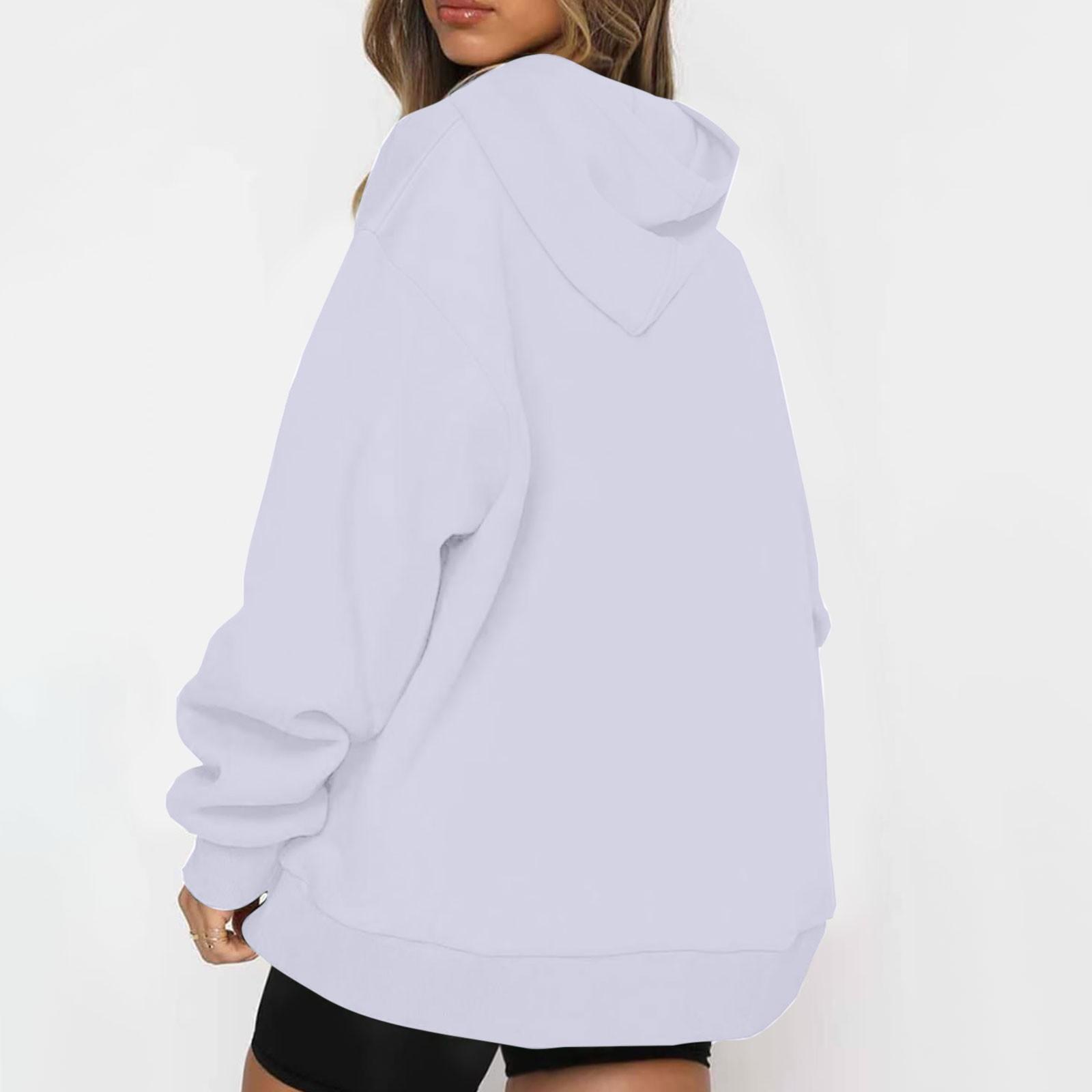 

Женская повседневная модная однотонная толстовка с капюшоном и длинным рукавом на молнии Топ L белый