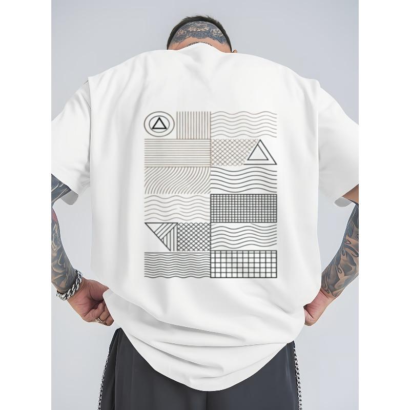 

Men s Memphis Style T-Shirt - Iconic Italian with Geometric Back Print, Loose Fit Neck Casual Summer Top, Suitable for Casual Attire & Layering S белый