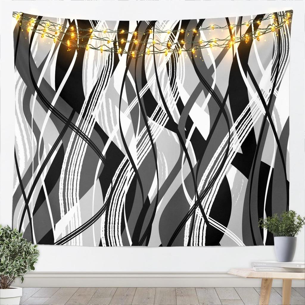Black White Tapestry for Kids Boys Girls Modern Art Wall Art Abstract Bohemia Wall Hanging Blanket Bedroom Decor Microfiber