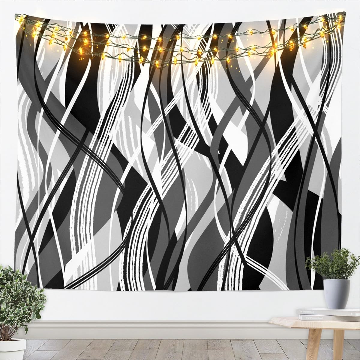 

Black White Tapestry for Kids Boys Girls Modern Art Wall Art Abstract Bohemia Wall Hanging Blanket Bedroom Decor Microfiber 74x94cm(29x37in)