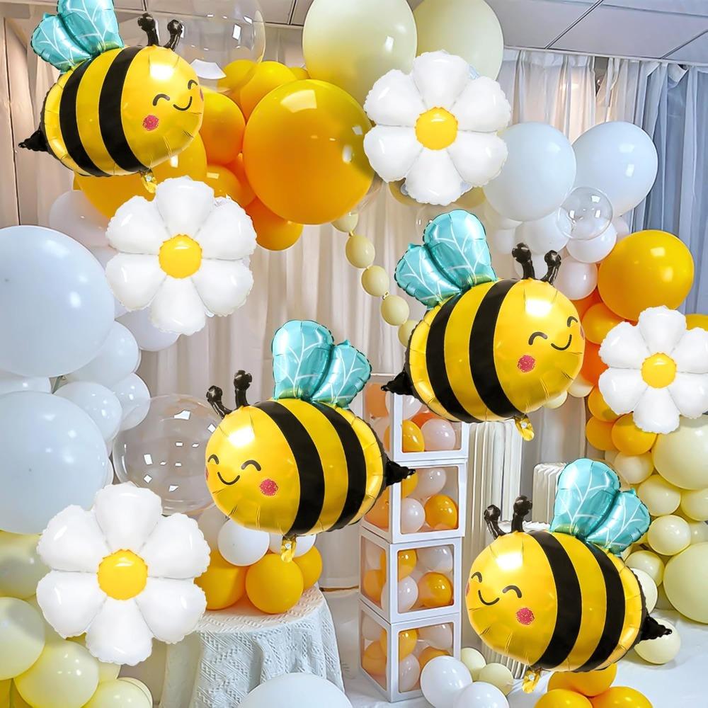 8pcs Cute Bee Balloon Arch Kits Sweet Bee Balloons and Daisy Flower Balloons for Spring Animal Themes Birthdays Outdoor Wedding Party Decorations