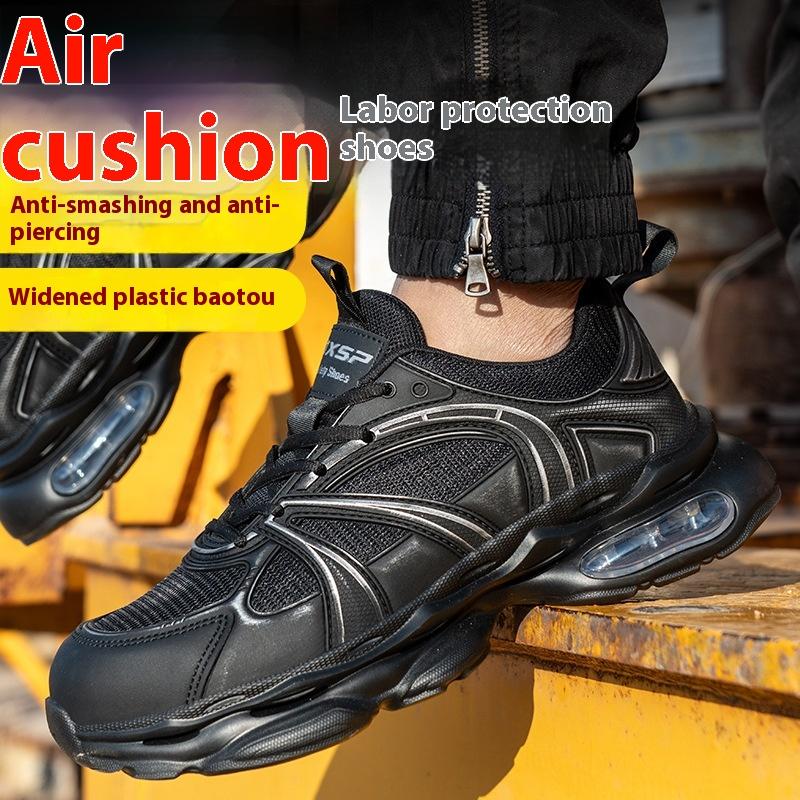 black work shoes with plastic toe comfortable safety shoes for men women lightweight work sneakers work boots for construction