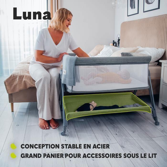 Lit Cododo LIONELO Luna - 4 X Roulettes -Matelas Inclus - Jusqu'à 9 Kg - Hauteur Et Inclinaison Réglables - Beige