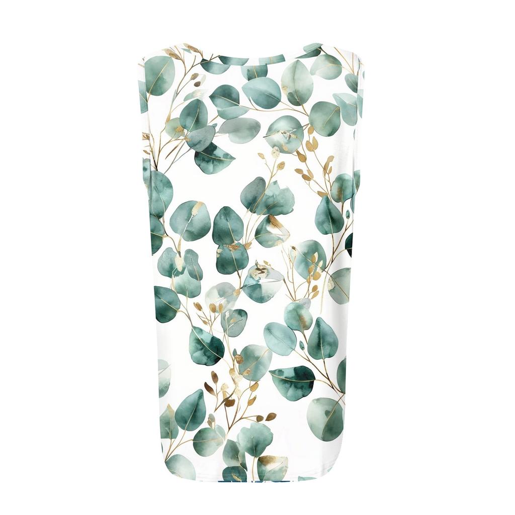 Square Collar Tank Top Women Print Tank Tee Casual Loose Fit Sleeveless Shirt