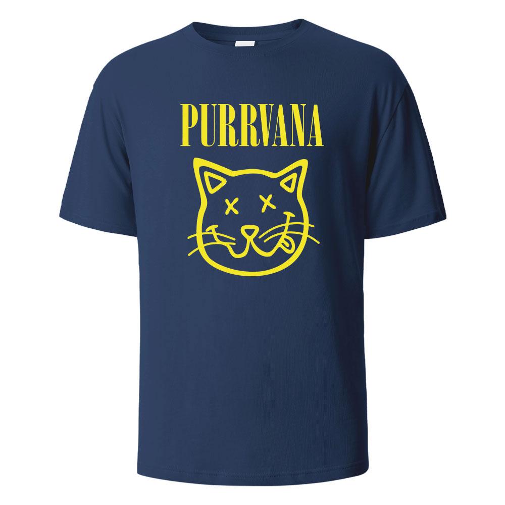 Purrvana Cat Head Print T-Shirt Summer Tees For Men Women 100% Cotton O-neck Oversize Casual Short sleeved Tops