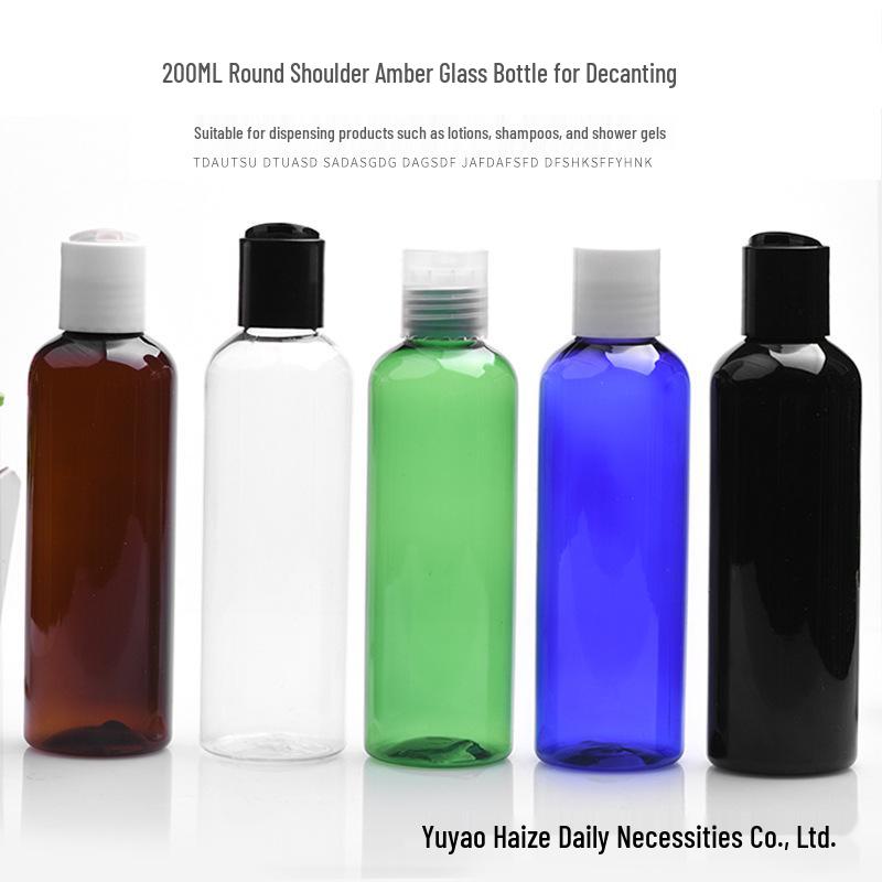 200ml PET Round Shoulder Lotion Bottle with Flip-Top Cap - Travel Size, No-Rinse Liquid, Conditioner Bottle Black Bottle + White Flip-Top Cap