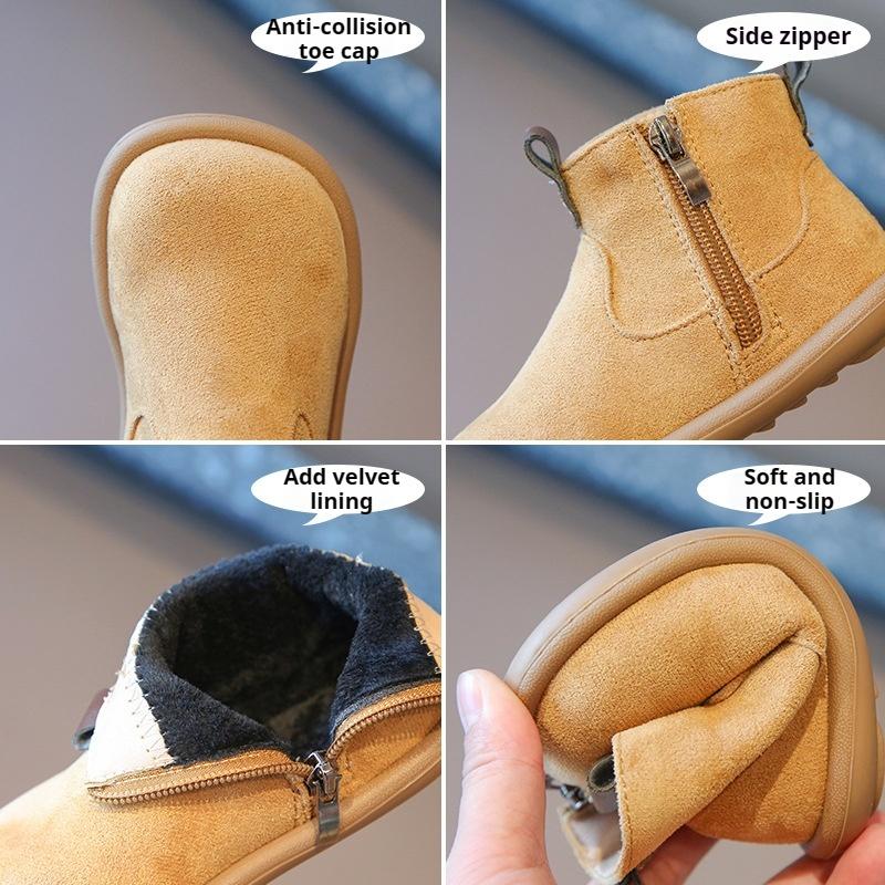 Cizme de piele mată pentru copii Fete Cizme scurte retro Cizme versatile casual din bumbac pentru bebeluși