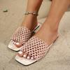 Summer new flat-bottomed mesh hollow color matching round head one-word women's large-size cool slippers
