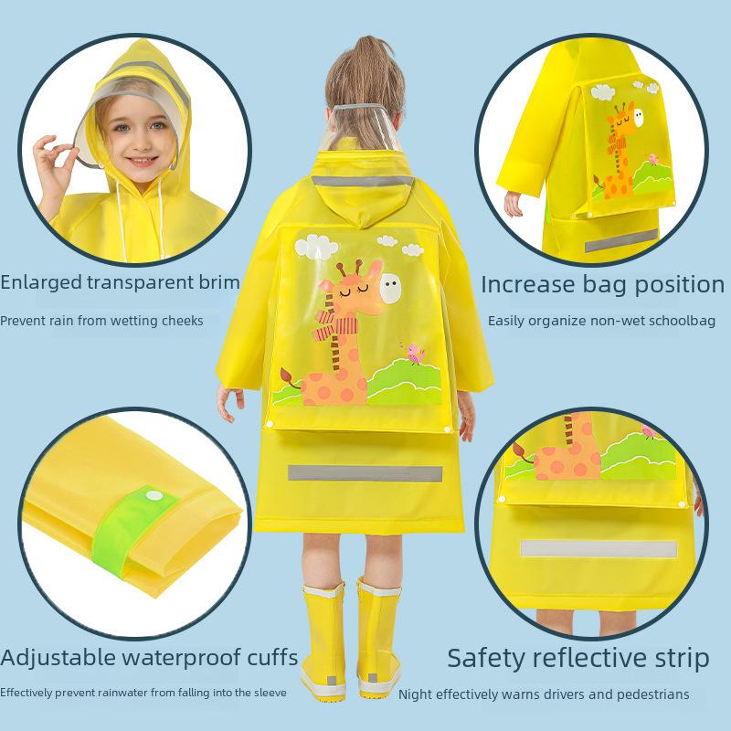 Koreanischer Kinder-Ganzkörper-Regenmantel: Einteiliger Poncho für Grundschüler mit Platz für Rucksäcke