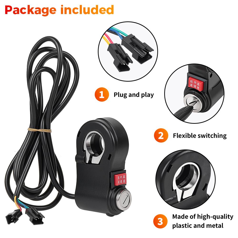 3 Speed Rocker Switch Ignition Key Power Lock Universal for Electric Bicycle E Bike Handlebar 3 Gears Speed Control Switch Parts