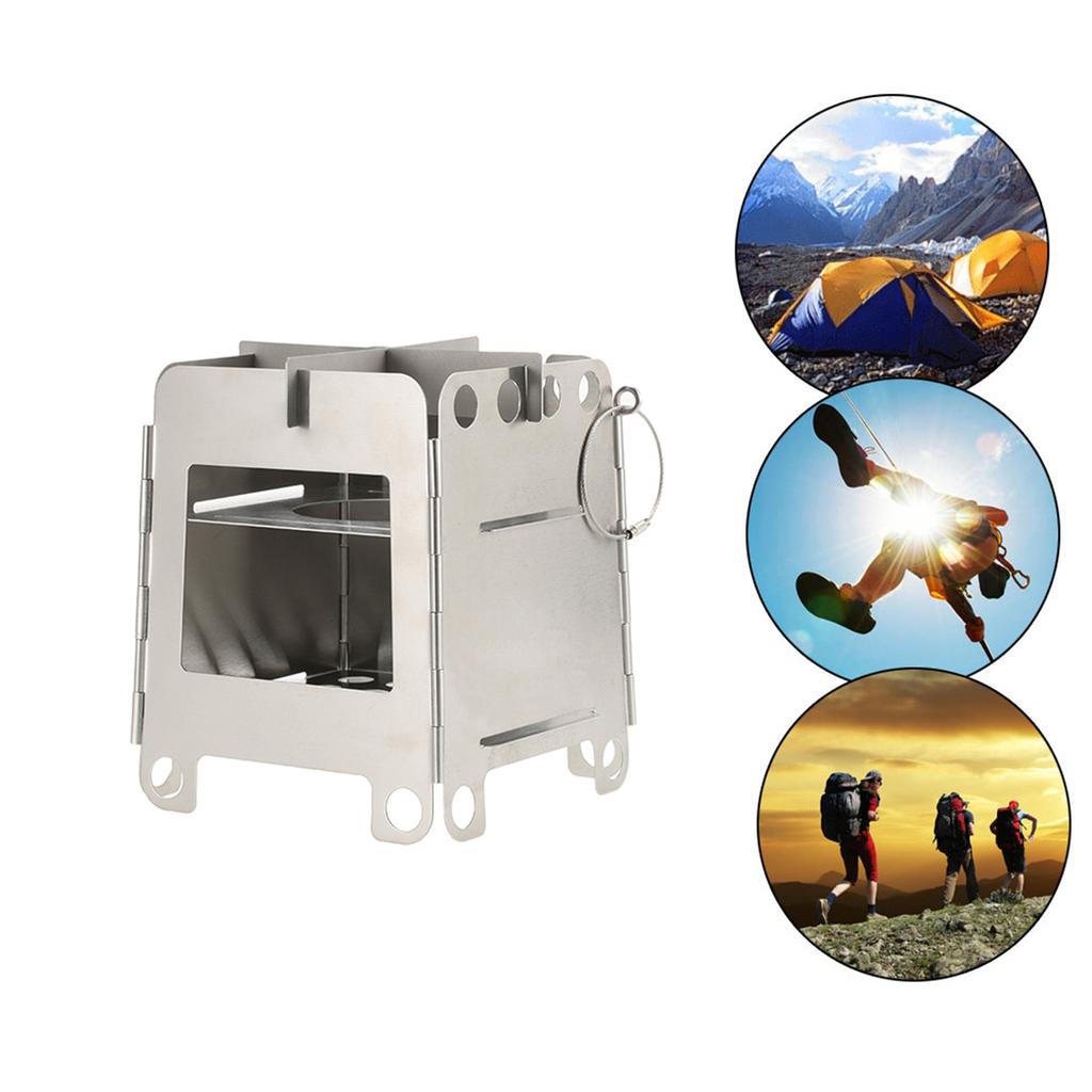 Portable Stainless Steel Lightweight Folding Wood Stove Pocket Stove Outdoor Camping Backpacking Cooking Picnic