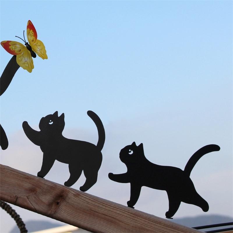 3Pieces Black Cats Garden Stakes Weather Resistant Metal Iron Art Cats Decors For Outdoor Yard And Lawn Patios Balcony