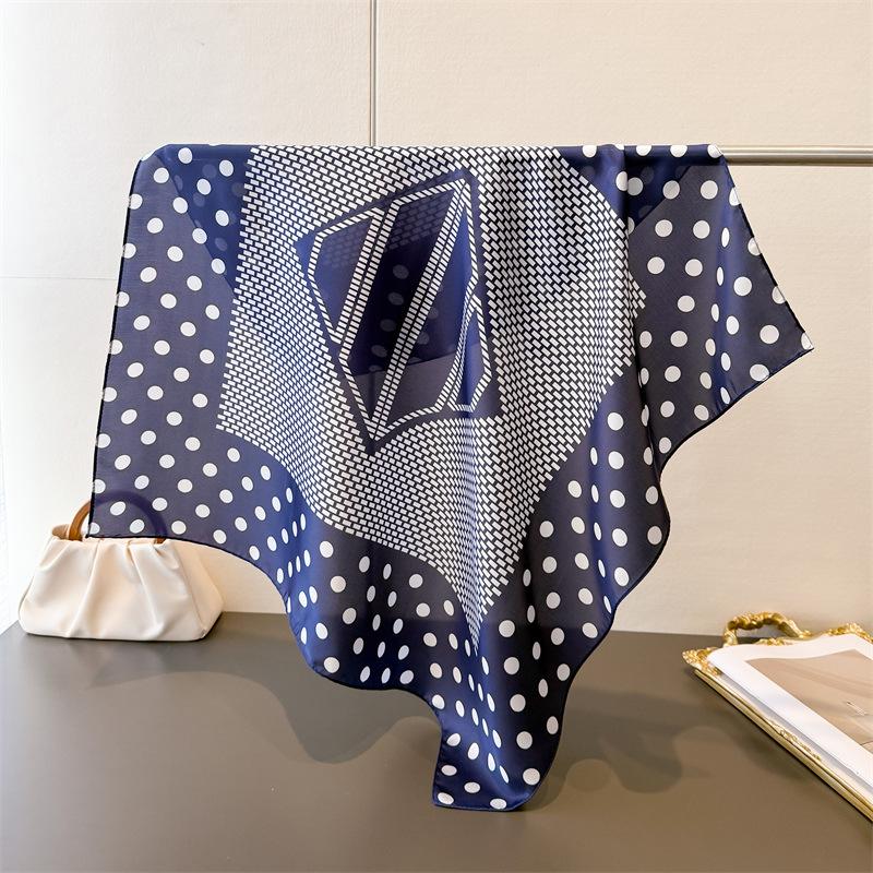 Luxury Dot Print Designer 70cm Square Scarves Women's Silk Scarf Spring and Summer Bandana Small Hairbands Foulard Shawl