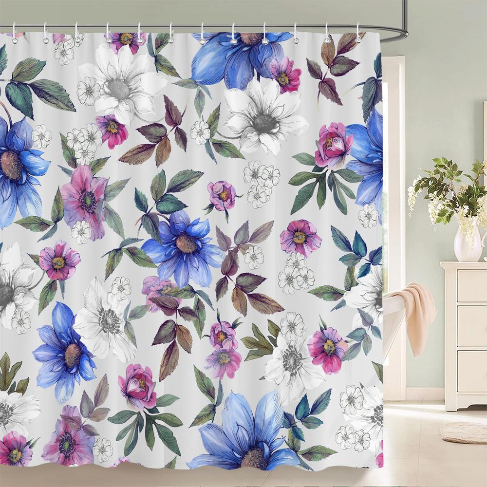 High Quality Colorful Flowers Plant Leaves Shower Curtains Waterproof Bathroom Curtain Bath Curtain With Hooks Shower Curtain