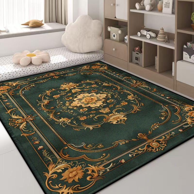 Luxusní zelený koberec květinový design protiskluzový velký rozměr obývací pokojový koberec zlatý okraj evropská tatami rohož měkké ložnicové koberce pratelné
