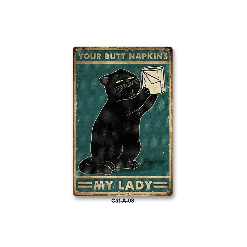 Metal Tin Sign Vintage Anime Animal Black Cat Poster Shabby Wall Plate Signs Crafts Garage Home Decor Plaques Tinplate Painting