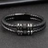 Stainless Steel Accessories Multi-layer Hip Hop Rock Style Black Color Men's Leather Bracelet New Year Gift