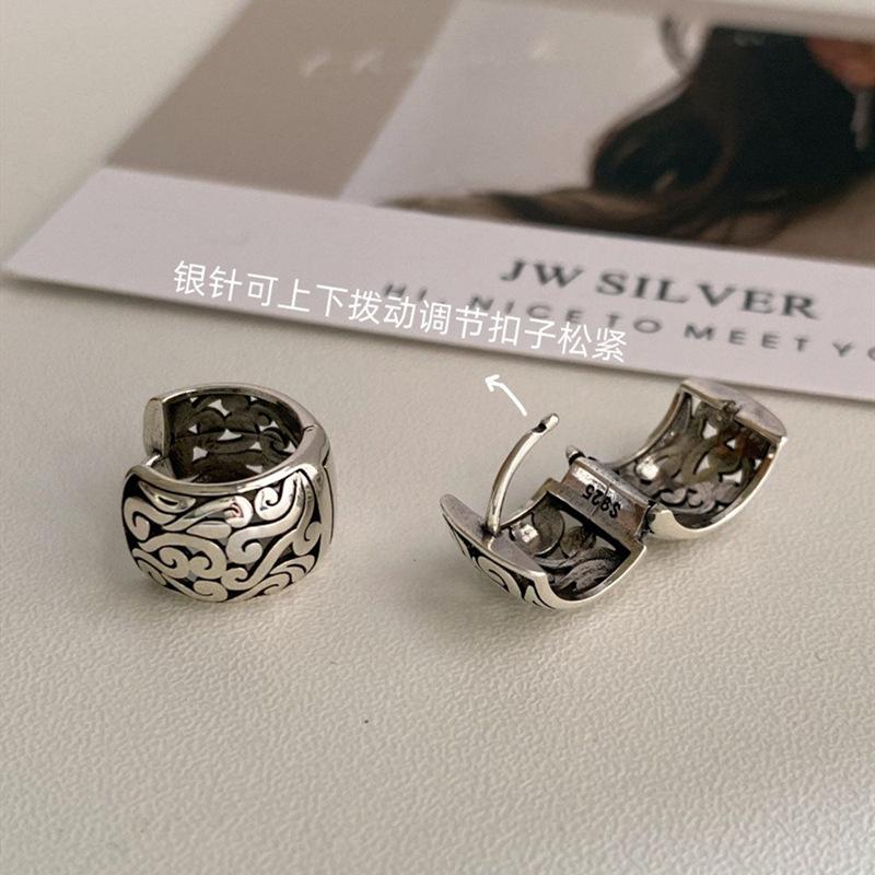 S925 Sterlingsilber Vintage Hohl Ausgeschnitten Glücksbringende Wolken Creolen Ethnisch Bohemian Leichter Luxus für Geschenk