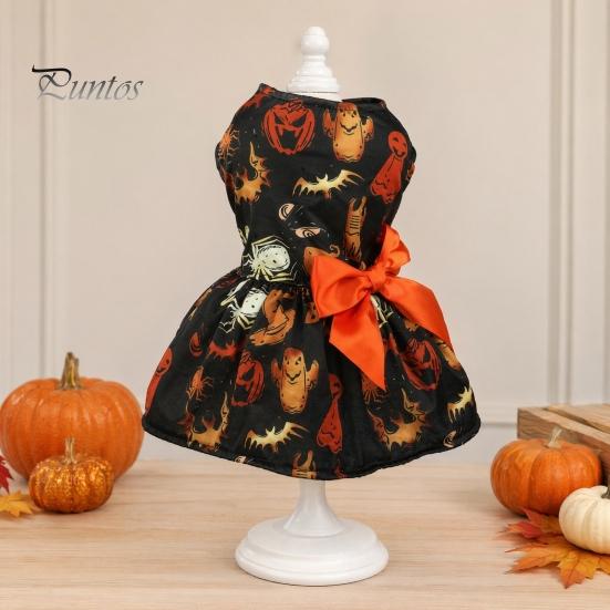 Halloween Hundekleid Lustiges Kleid, Kürbis Fledermaus Spinne Geist Aufdruck Haustier Kleines Outfit Bekleidung, Welpenrock mit Schleife für Hunde, Katzen Nicht kratzende Kleidung