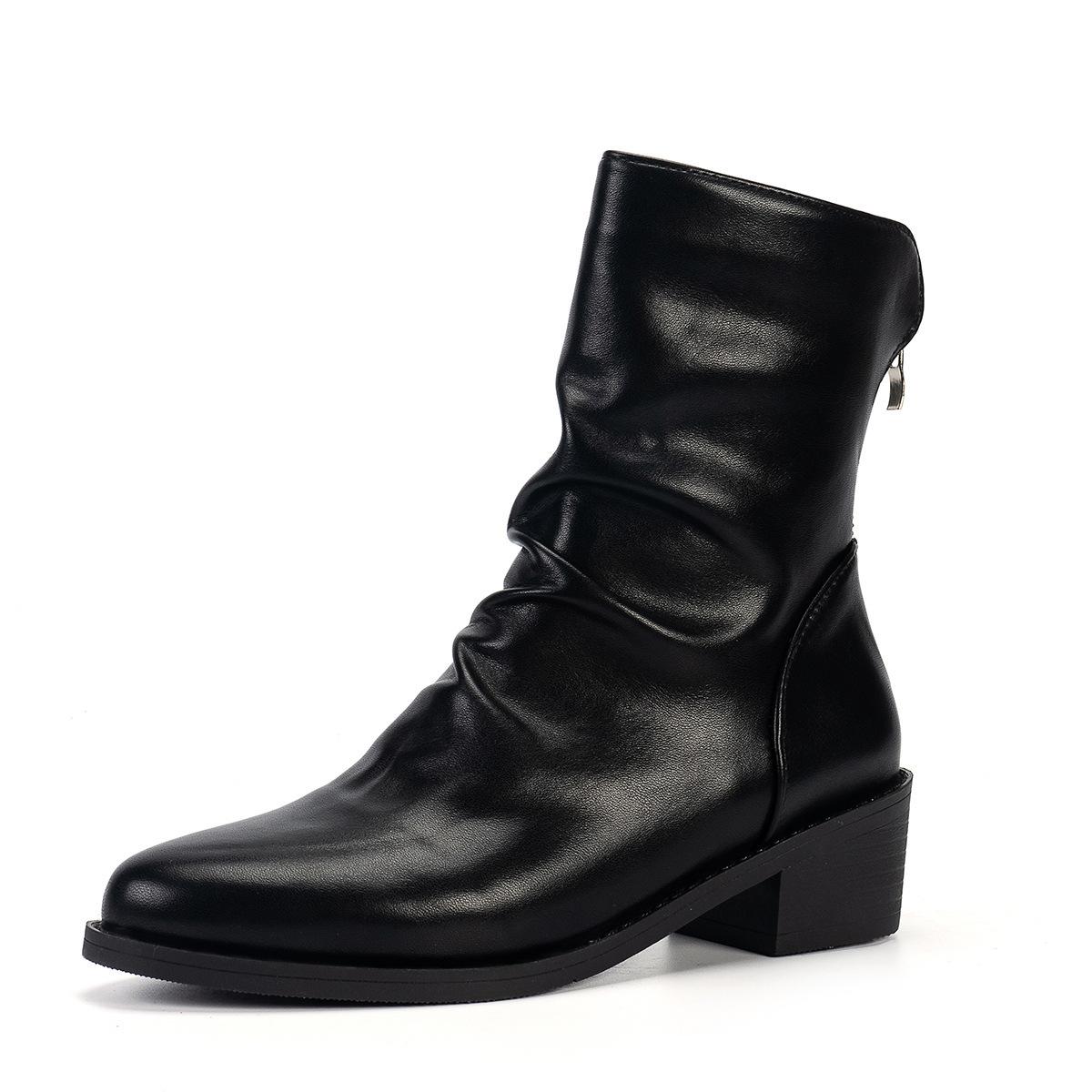 

Модные весенне-осенние новые изысканные женские ботинки, модные ботильоны с морщинами в стиле кэжуал, толстый каблук, средний каблук, современные ботинки, большой размер 43 43 чёрный