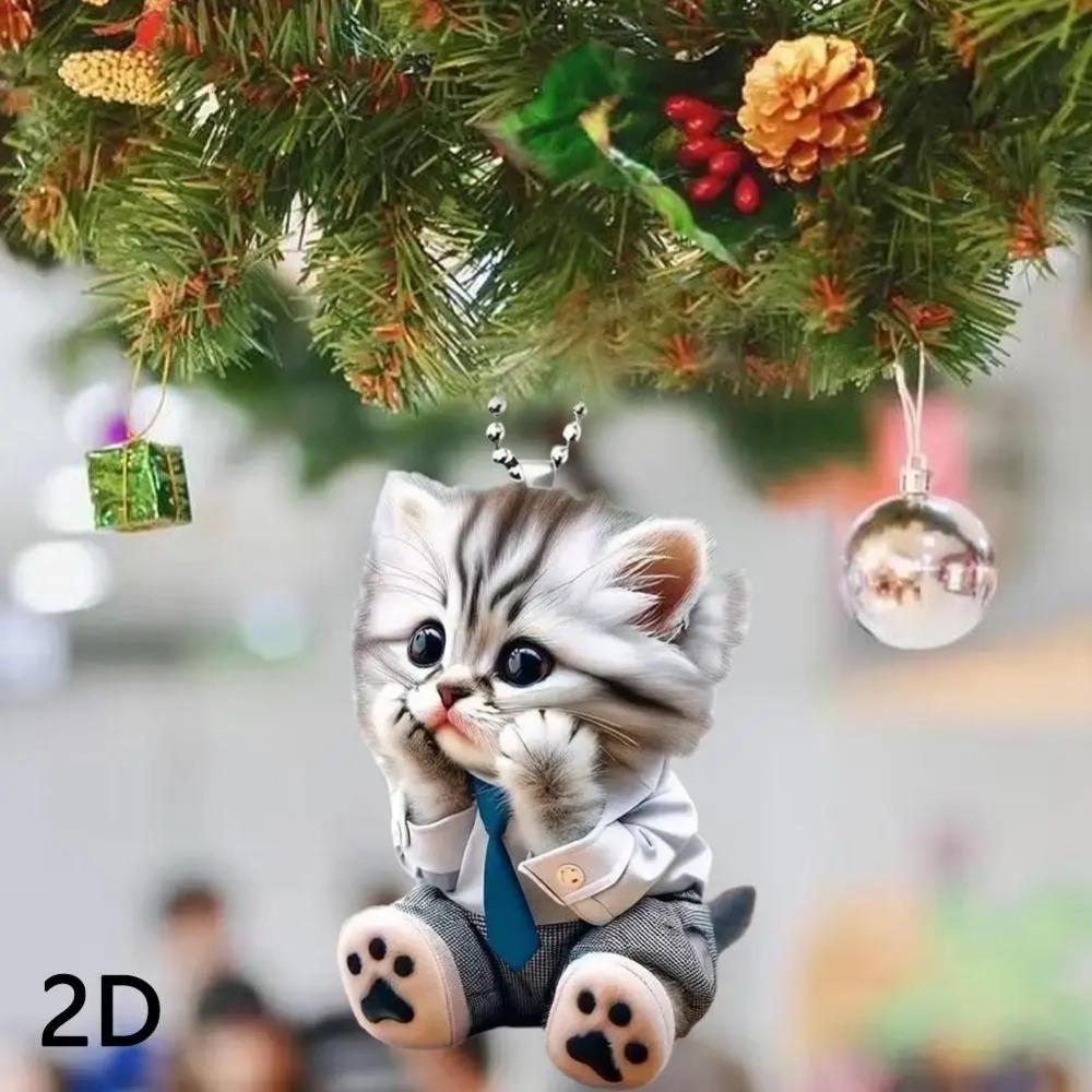 2D Cute Cat Rearview Mirror Decoration Pendant Backpack Keychain Decoration Pendant Realistic Animal Cat Hanging Ornament