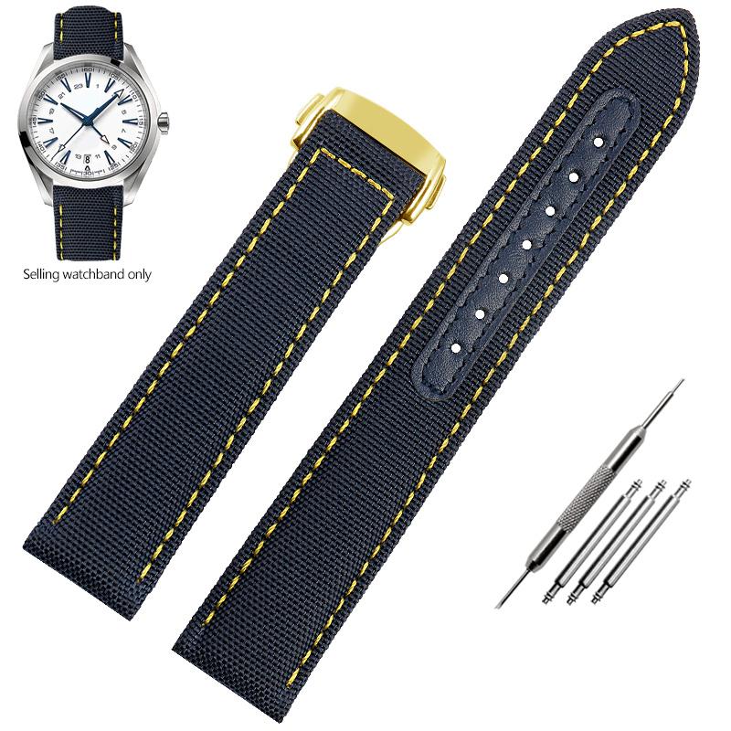 19mm 20mm Woven Canvas Watch Band Strap For Omega Seamaster 300 AT150 Fabric Leather Nylon AQUA TERRA 150 Blue Black Watchband