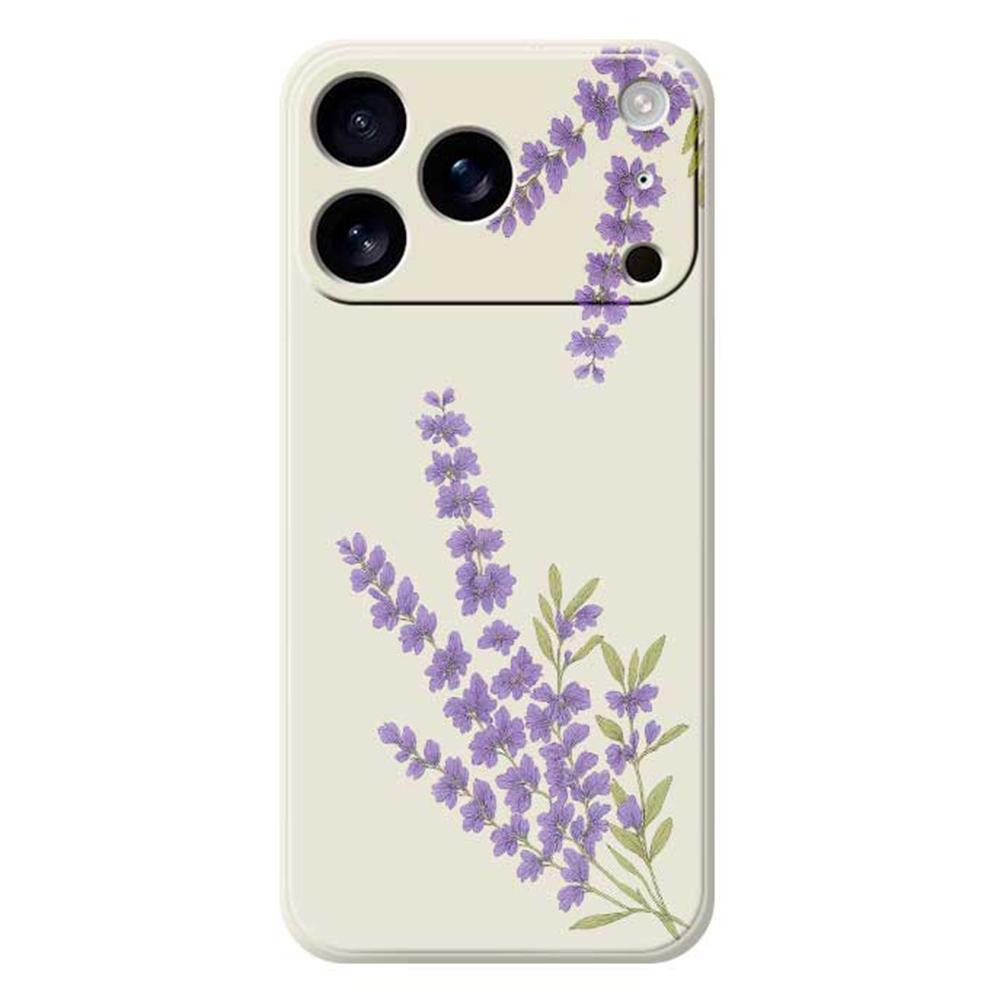 

For iPhone 17 Pro Case Lavender Pattern Printing Straight Edge TPU Phone Back Cover Beige