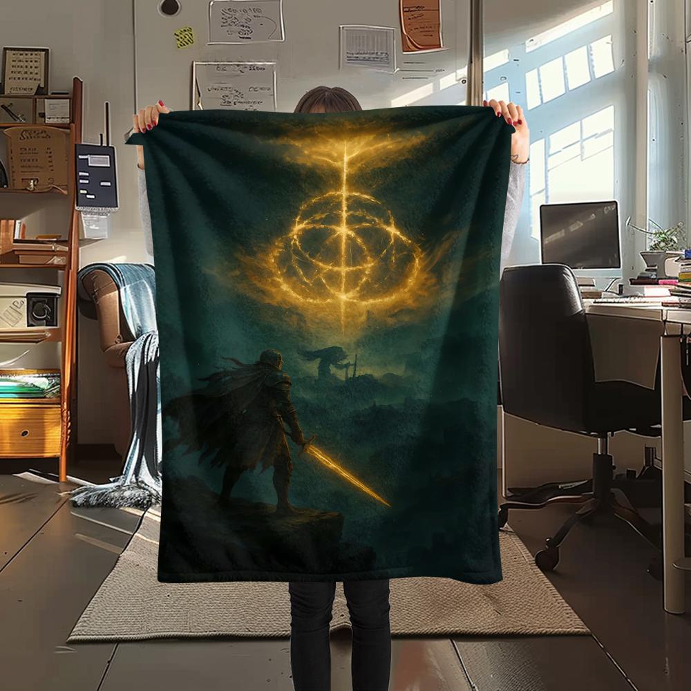 1Pc Elden Ring Print Flannel Blanket, High Quality Comfortable for All Seasons, Home Decor, Warmth and Comfort, Perfect for Christmas Gifts